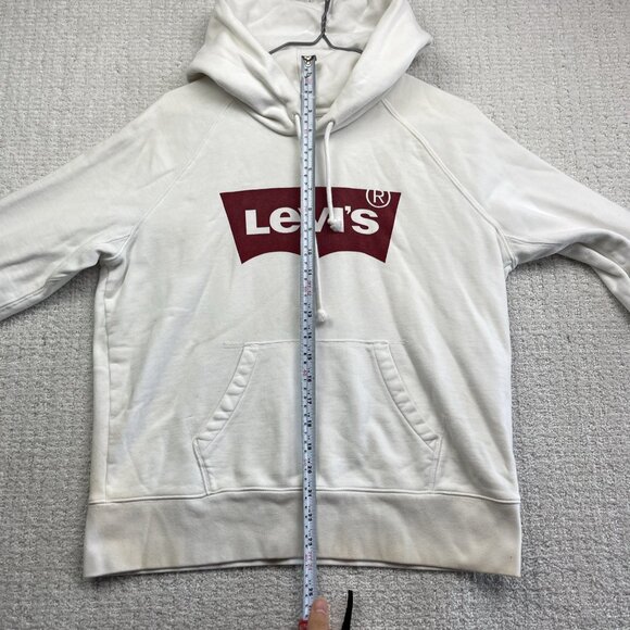 Levi’s White Hoodie Sweatshirt Hooded Levis Logo Red Unisex Small *Stained Read* - Picture 10 of 16